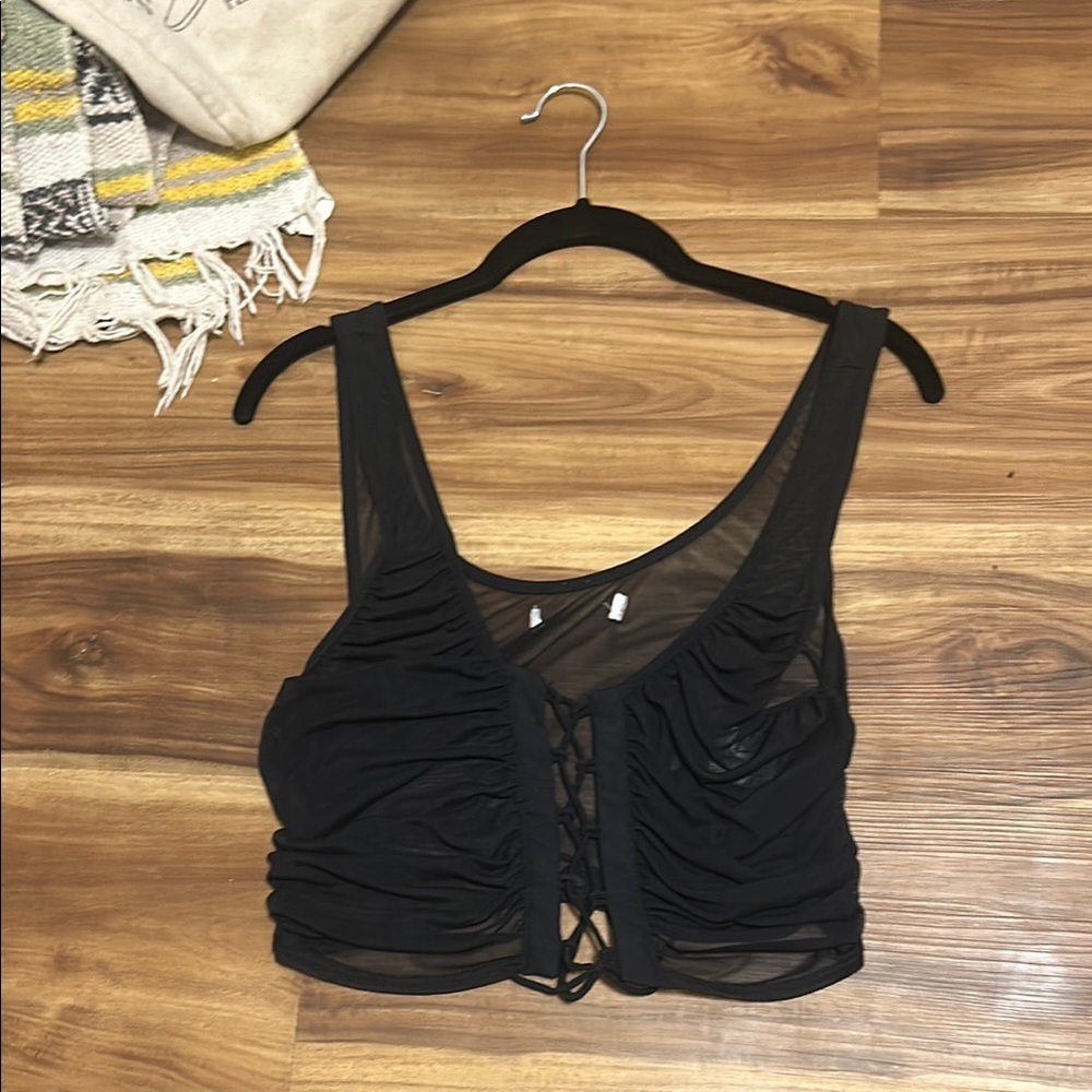 Black Sheer Ruched Crop Top